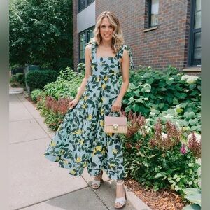 MINTY LEMON PRINTED TIE-STRAP MAXI DRESS